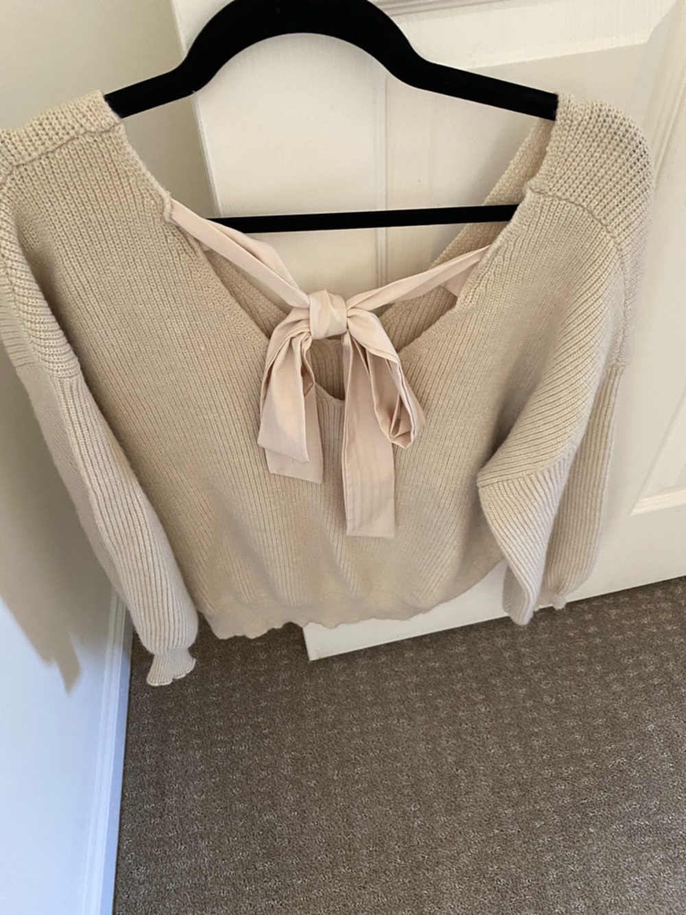 SHEIN Cream V-Neck Ribbed Knit Sweater - Picture 2 of 3